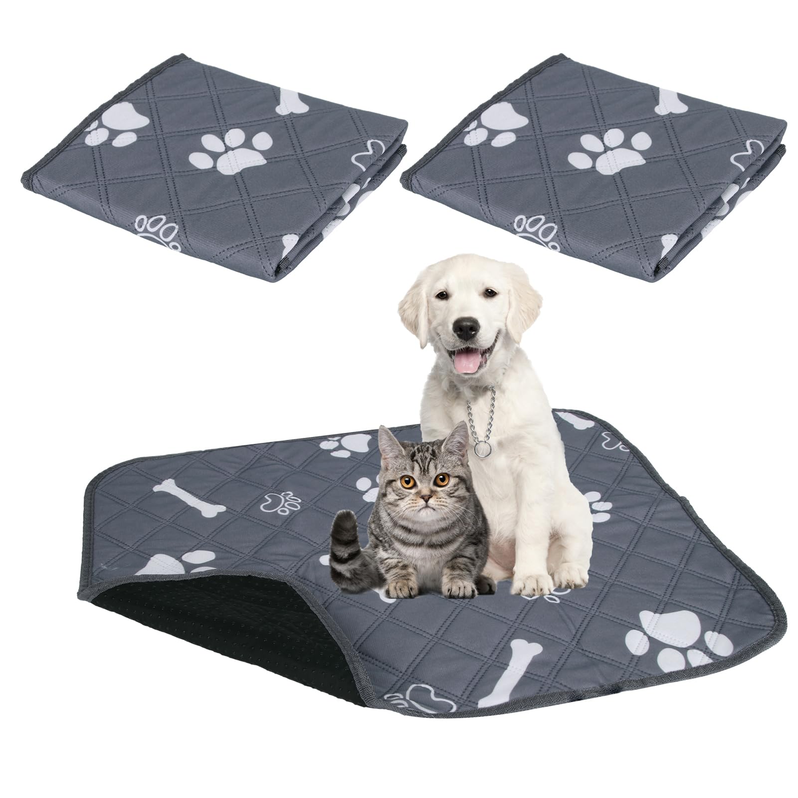 2 Pcs of Washable Puppy Pads,Dog Pee Pads Reusable Pets Pee Pads with Mats of Pup Waterproof Dog Training Pad,Leak Proof,Super Absorbency pad for Small Pets,Kittens,Puppies (Grey)