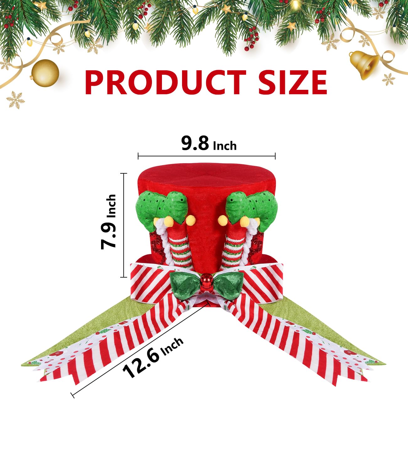 Christmas Tree Topper Hat, Elf Legs Xmas Tree Toppers Large Red Velvet Hat with Lengthened Bowknot, Christmas Tree Ornaments for Christmas Holiday Home Decoration