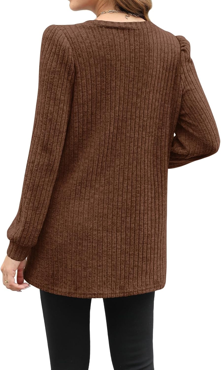 OFEEFAN Long Sleeve Shirts for Women Long Sweaters with Pockets Tunic Tops Loose Fit - Image 4