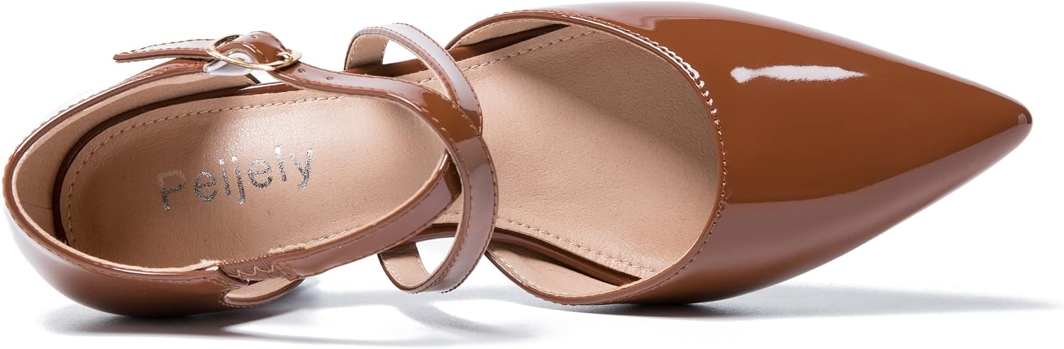 Women's Pointed Toe Pumps, Cross-Strap, Block Heel Dress Shoes