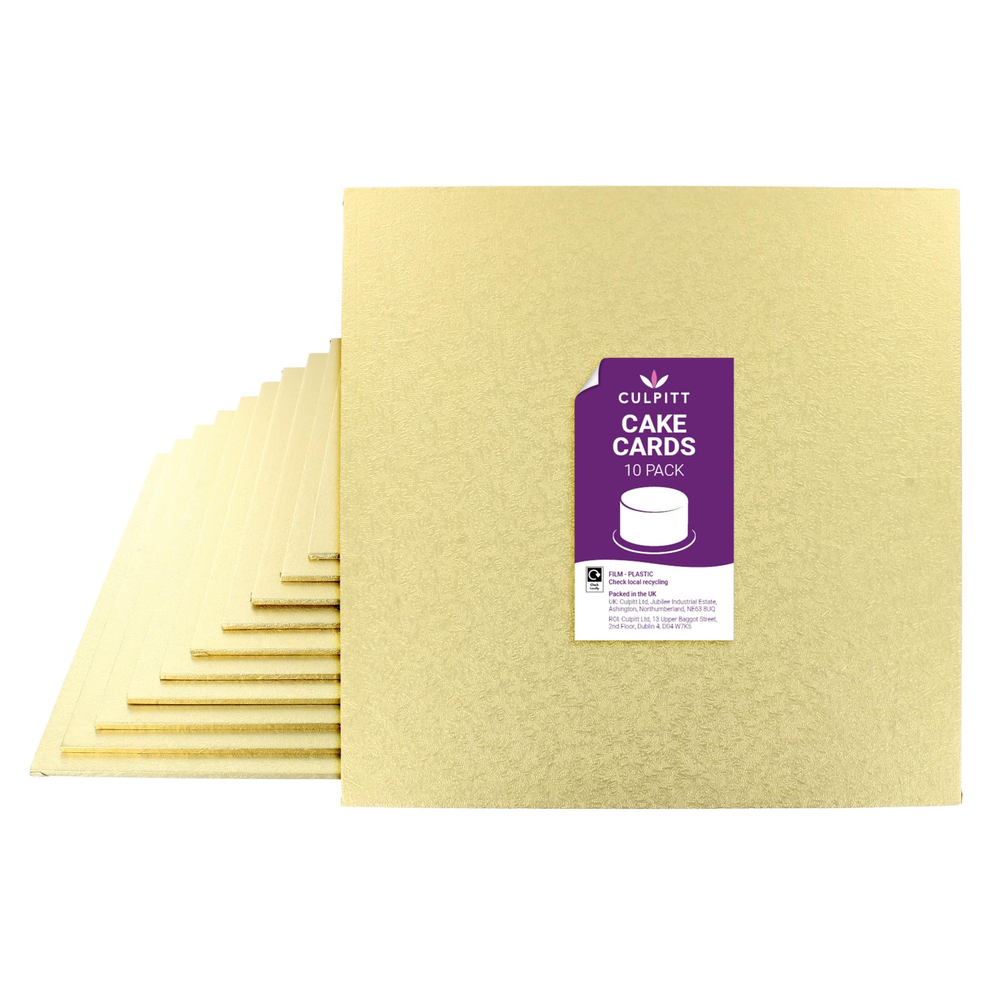 Culpitt Pale Gold 10" Double Thickness Cake Card, Square Boards, 3Mm Thick, 10 Pack - 10 Inch