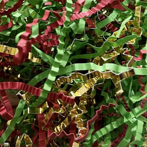 Cutcatwing - Relleno de papel triturado de papel de rafia de 12 libra, color rojo, verde y dorado, para envolver regalos, bolsas grandes, cestas de