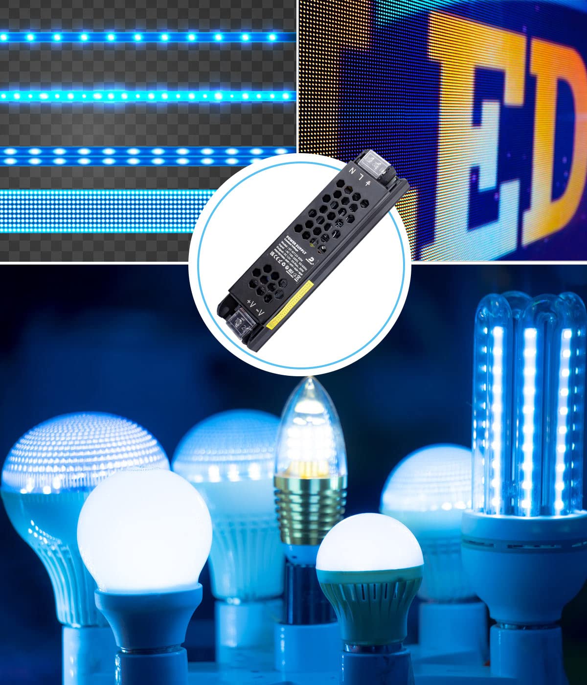 DUSKTEC Transformator LED 12 V sterownik 60 W, zasilacz kierowcy 5 A, zasilacz prądu stałego niskiego napięcia, konwerter 220 V AC na DC do taśm świetlnych LED MR16 G4 CCTV