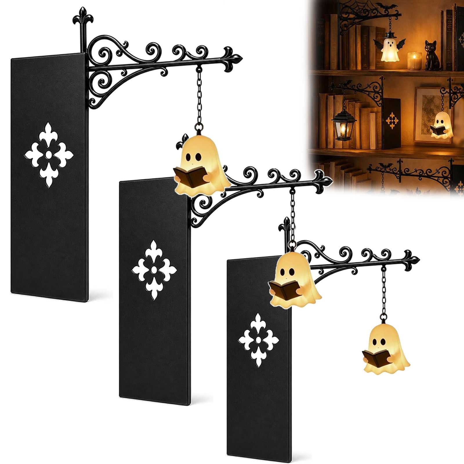 Library Lantern Mini Bookshelf Lamp-Cute Black Hat Ghost Book Light (Ghost-B,2)