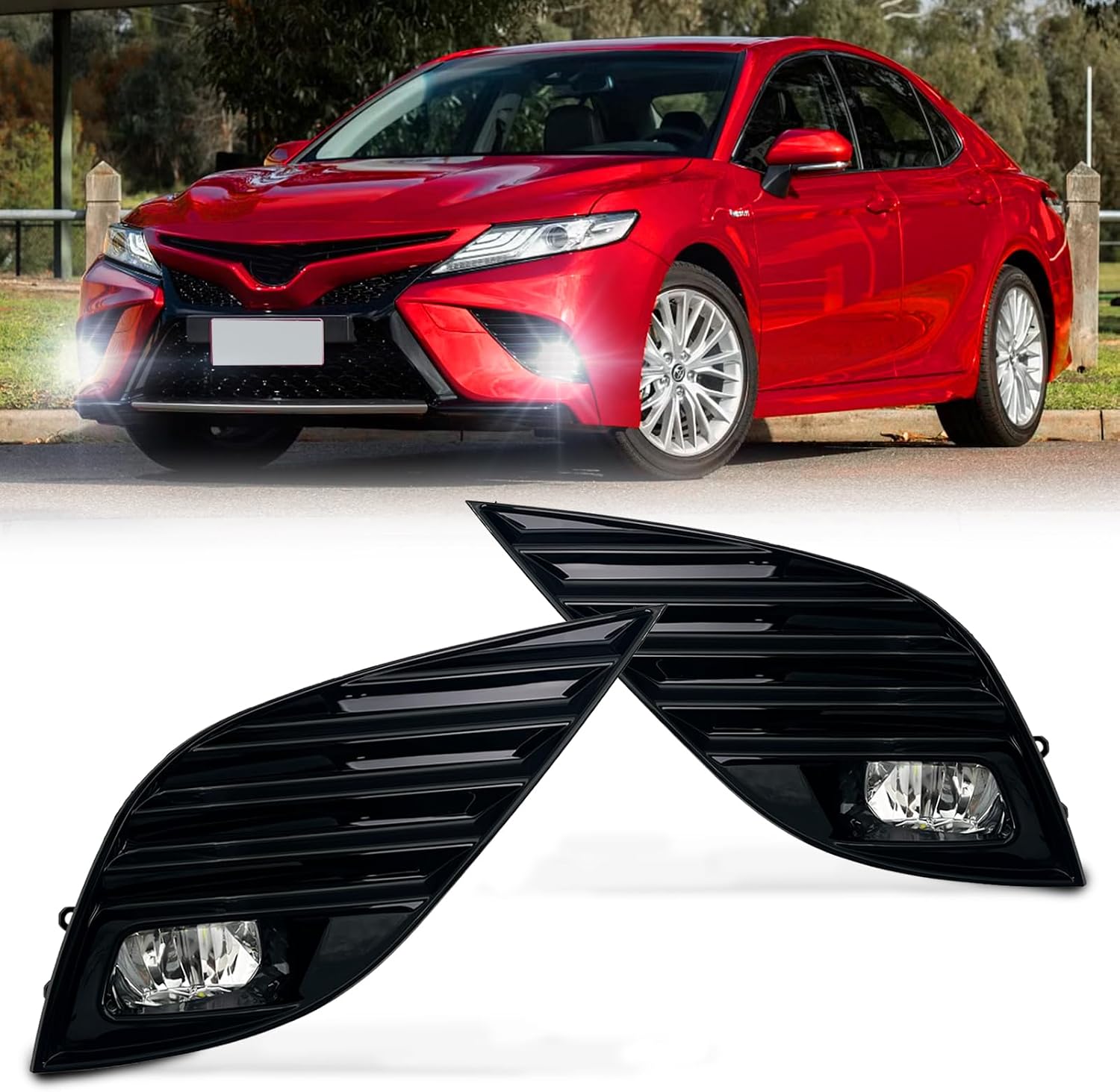 LED Fog Lights Assembly Compatible With Toyota Camry SE/XSE/TRD 2018-2020 Included Switch And Wiring Kit OEM Part Number:81210-48050;81220-48050;81482-06210;81481-06210(Clear Lens)