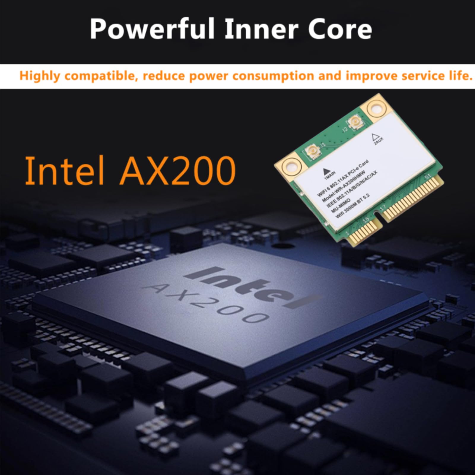 Yunseity AX200HMW WiFi 6 Scheda Wireless Dual Band 802.11 A/B/G/N/AC/AX Half Mini PCI-E Scheda di Rete WiFi Adattatore BT5.2 per PC, Laptop, per WIN10 (64bit)