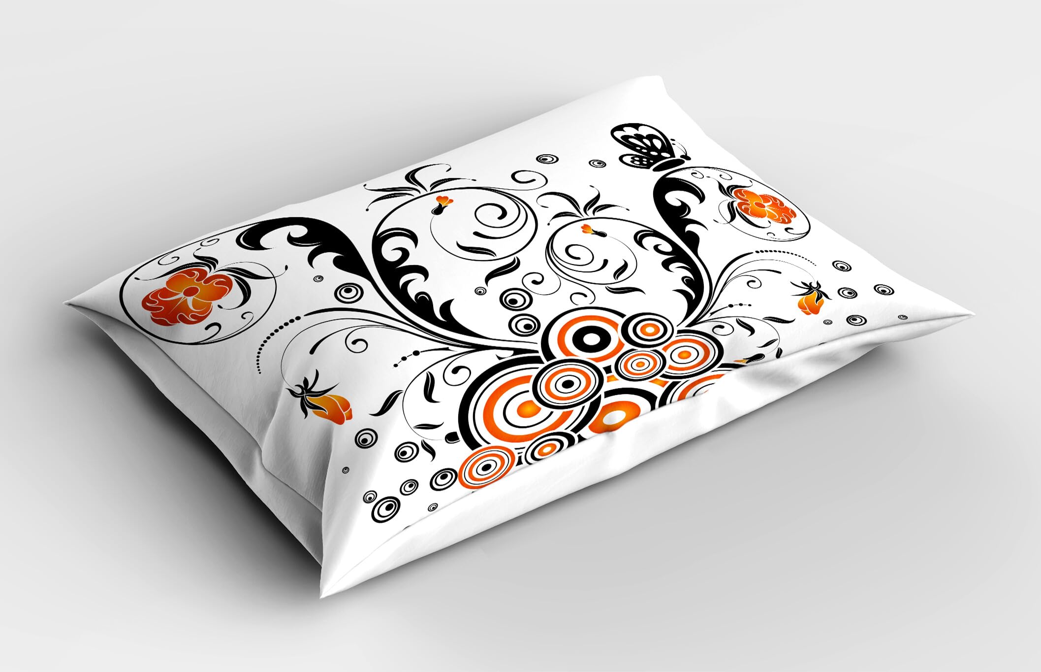 Ambesonne Garden Pillow Sham Set of 2, Floral Design Branches with Circular Petals and Butterflies Display, Quality Microfiber Bedding Item for All Seasons, 26