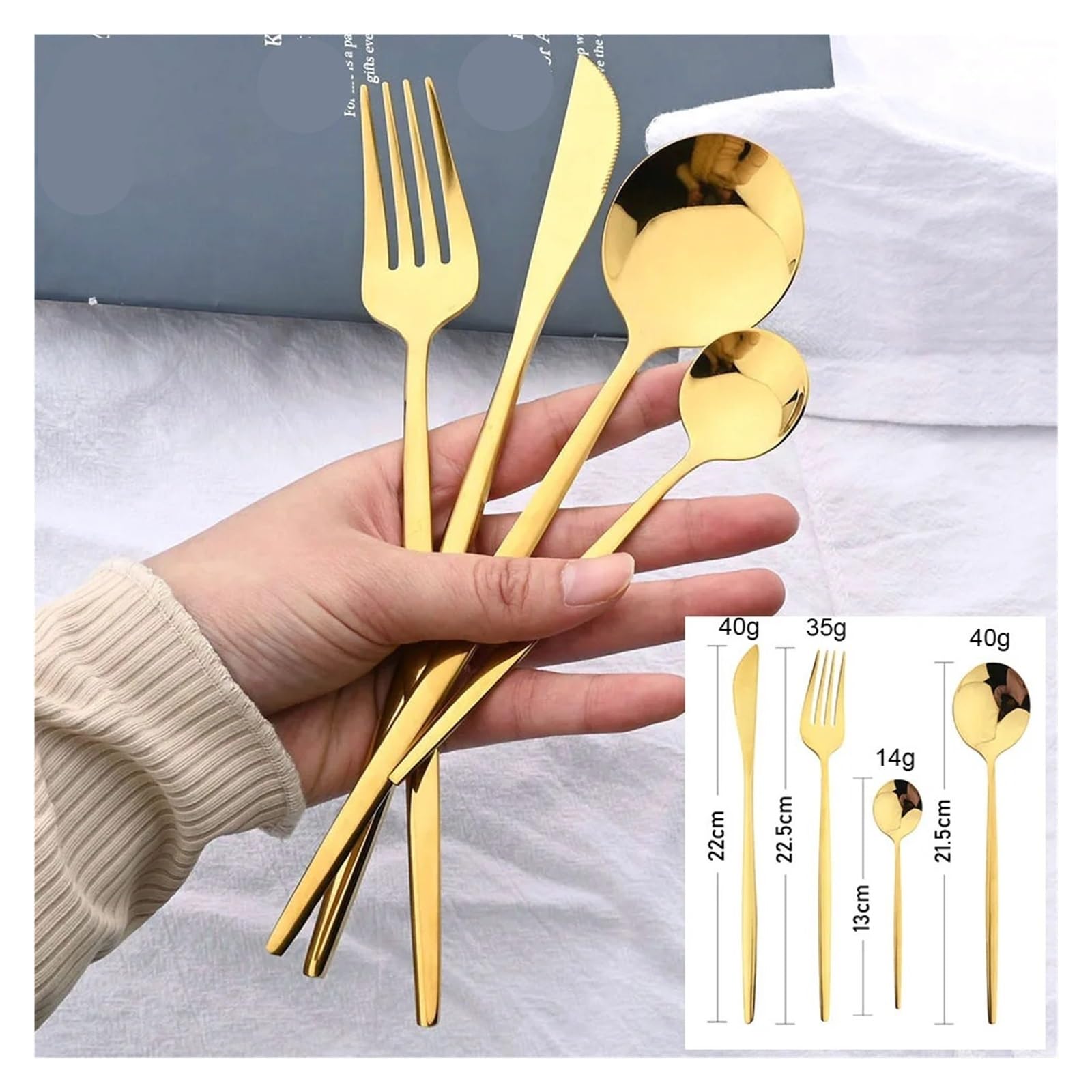 Juego de cubiertos dorados con mango negro, 24 Uds., cuchillo acero inoxidable, tenedor, cuchara, vajilla, cocina for Festival(Purple)