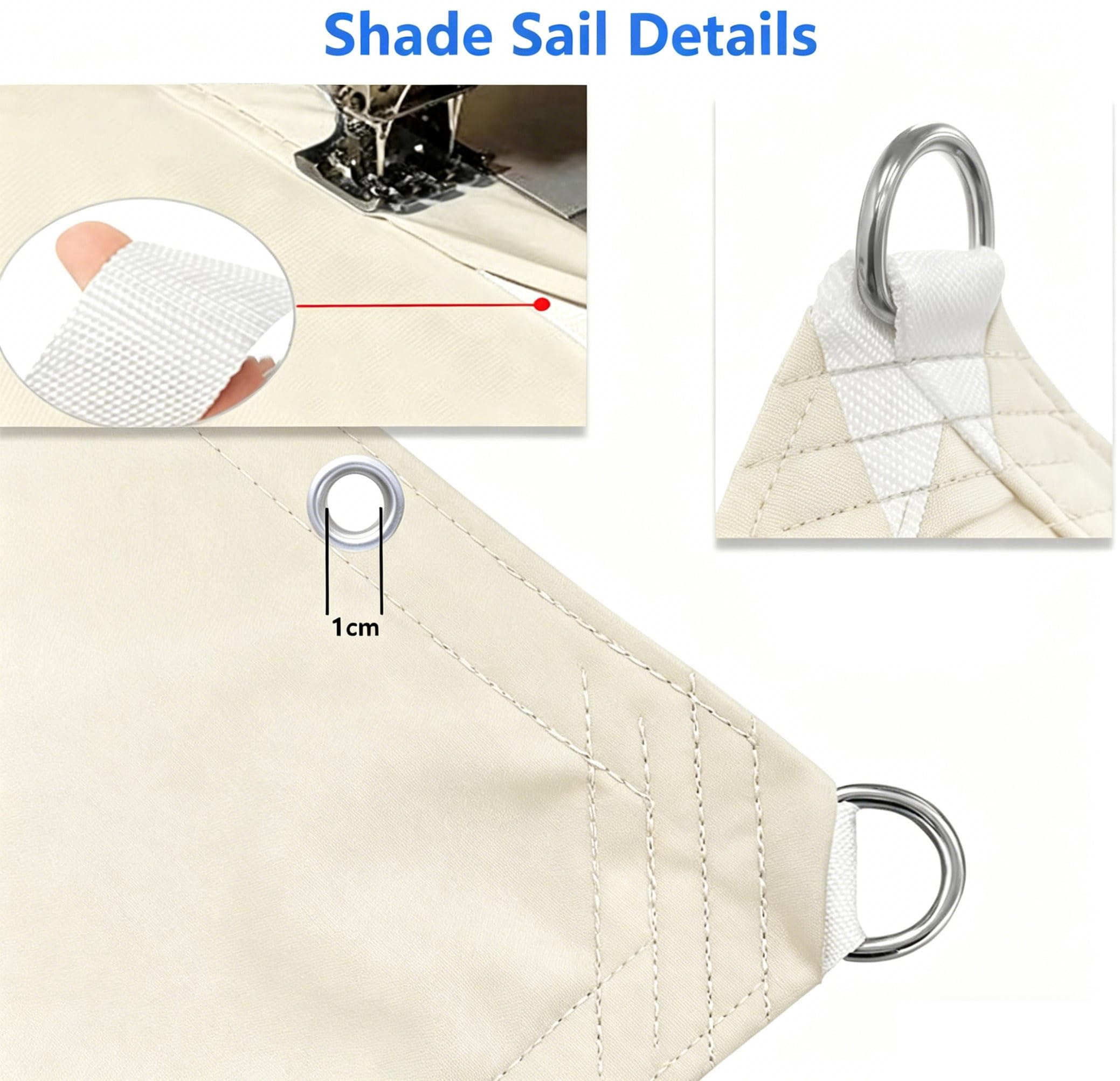 Voile Ombrage Imperméable Rectangulaire 1.5x2.5m Bords Droits Toile D'ombrage Filet D'ombrage Bâche Ombrage Protection UV Solaire pour Jardin Balcons Terrasse Pergola avec Oeillet Cordon Crème