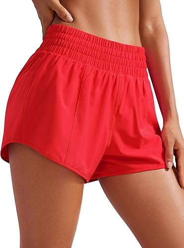 Miniatura 7 de CRZ YOGA Pantalones cortos de correr de cintura alta para mujer de 25 pulgadas forro de malla de secado rápido pantalones cortos de entrenamiento