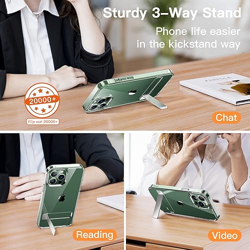 Miniatura 4 de JETech Funda con función atril para iPhone 13 Pro, 6.1 pulgadas, soporta carga inalámbrica, funda delgada a prueba de golpes, soporte de metal de 3