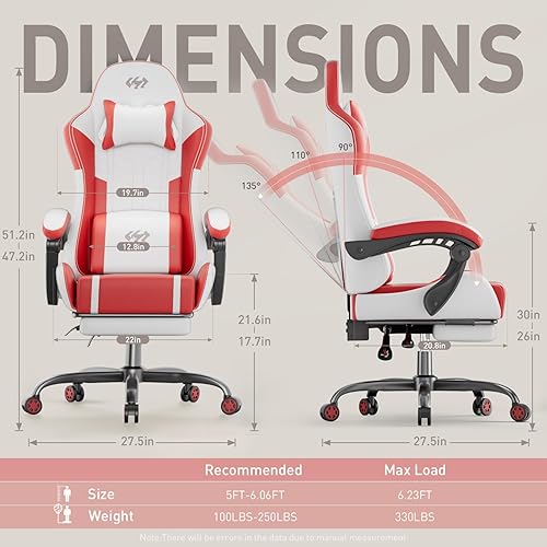 Vista 3 de HLDIRECT Silla para videojuegos, asiento ergonómico para videojuegos con giro de 360° y masaje lumbar, silla de computadora, cojín de piel sintética