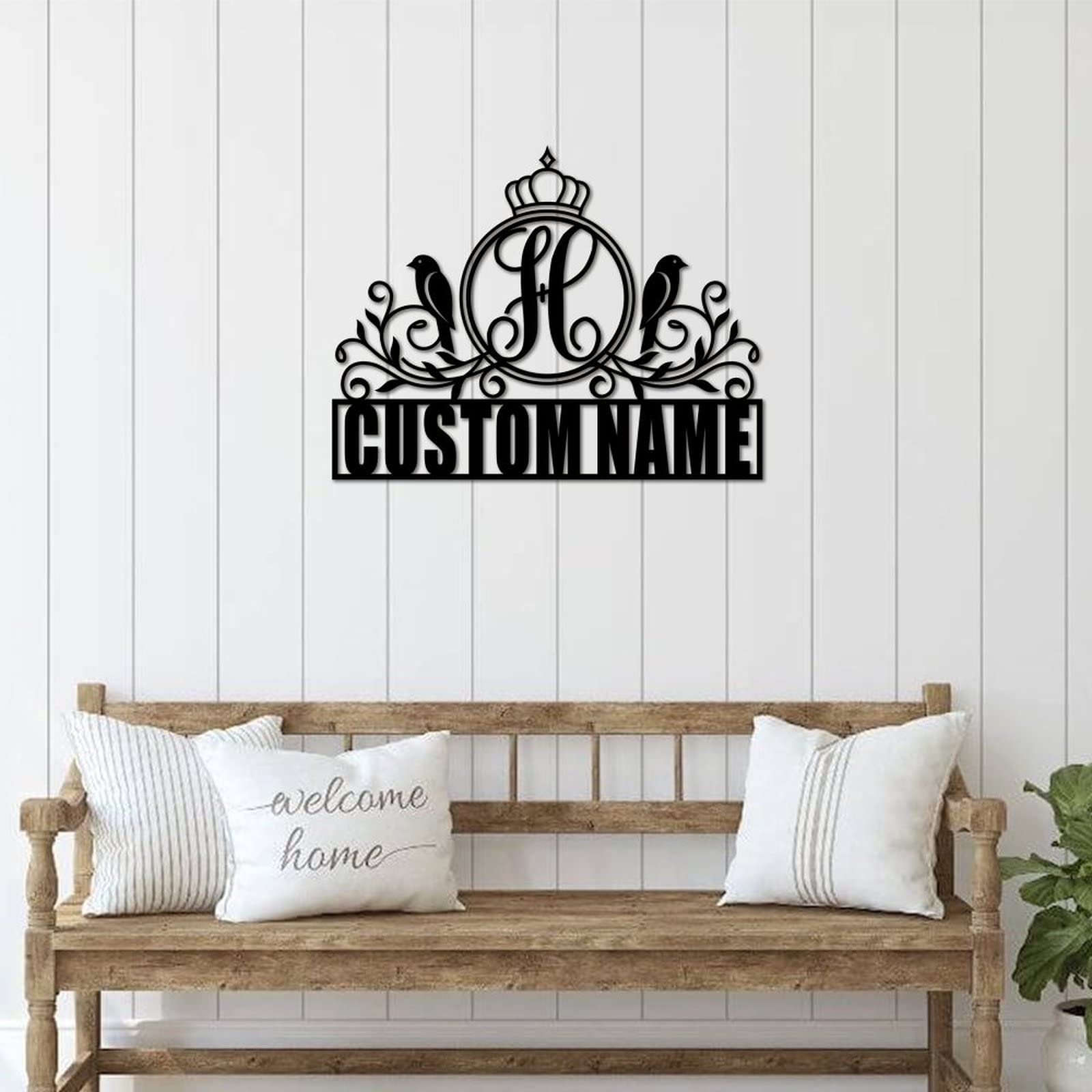 Letrero de metal con monograma de letra dividida H para apellido familiar, regalo de boda, texto personalizado, letrero de metal, aniversario, interior y exterior, 18 pulgadas, regalo para el día de