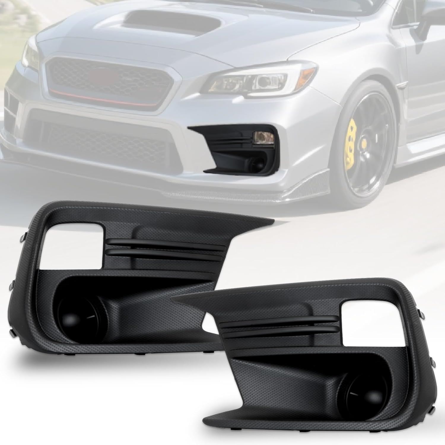 Pair Fog Light Bezels Compatible with Subaru WRX 2018 2019 2020 2021 Replacement ABS Bezels | No Lamp Holes | Direct Bolt-On Replacement