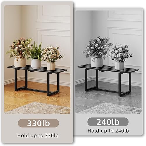 Miniatura 7 de Paquete de 2 soportes metálicos para plantas de interior, estante moderno de hierro de mediados de siglo, estante de exhibición de listones