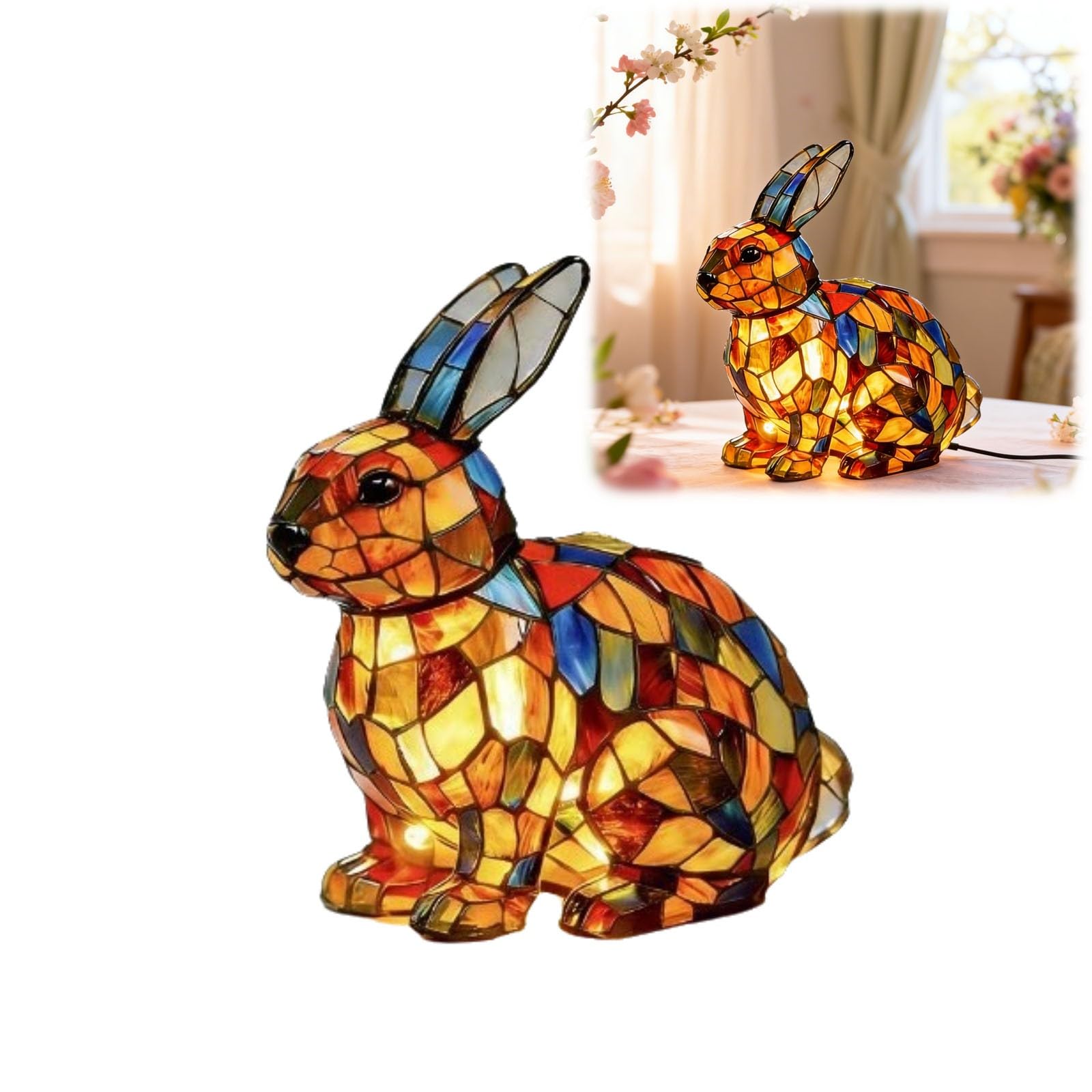 Stained Highland Cow Lamp, Vintage Resin Table Light – 3D Cute Animal Lamp for Bedroom & Bedside | USB or Battery Powered, LED Night Light with Warm Glow, Unique Home Decor for Cow Lovers (Yellow-3)