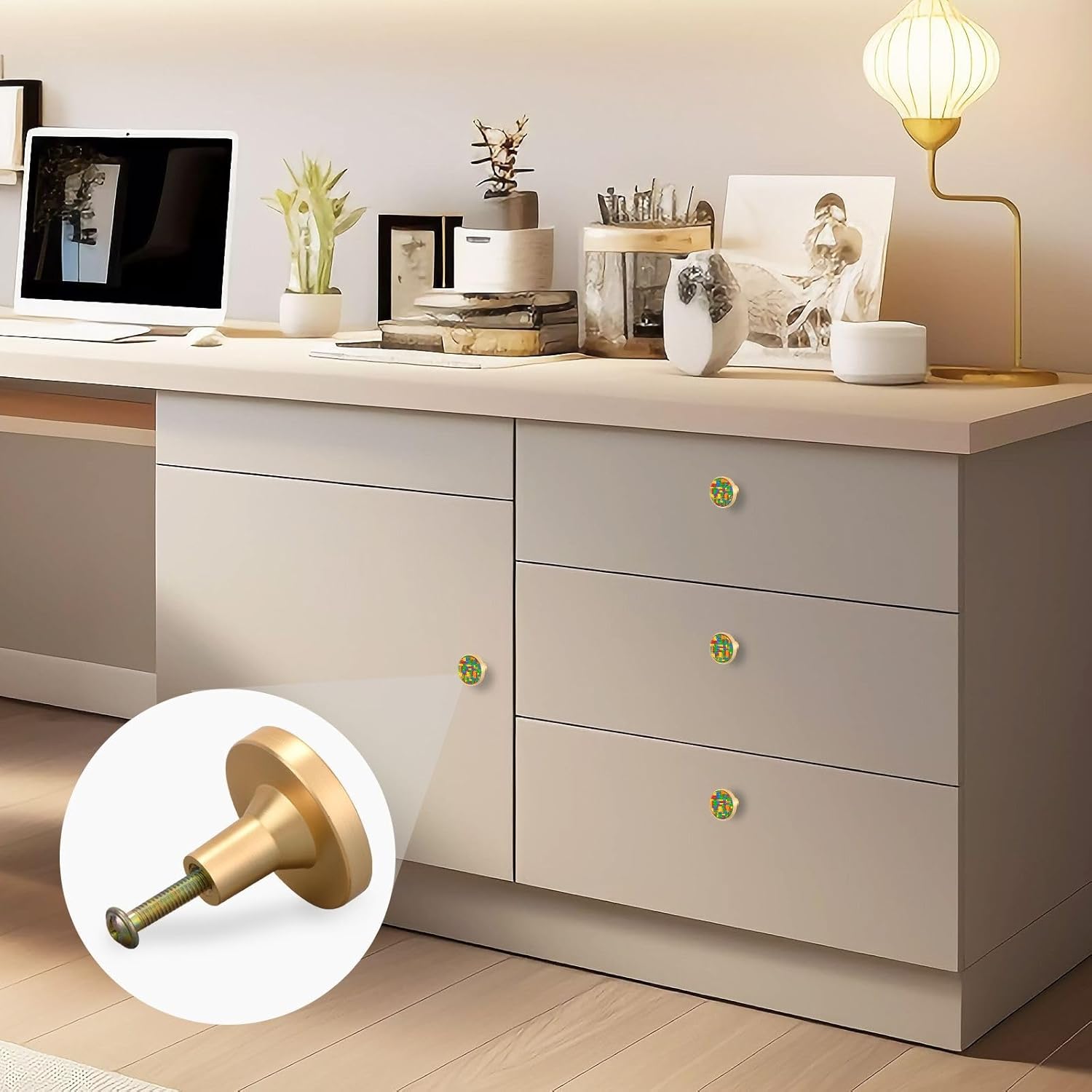 Building Blocks Cabinet Knobs 4 Pack Drawer Pulls 1-1/4 Inch Kitchen Cabinet Knobs, Round Dresser Knobs Cabinet for Home Furniture Decor