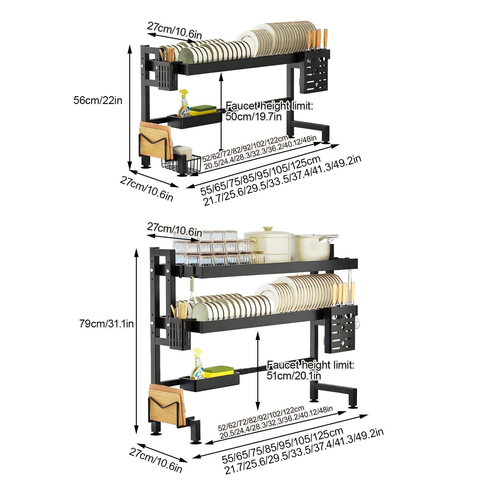 Abtropfgestell für die Spüle, Küchenutensilienhalter, Organizer, platzsparendes Küchen-Abtropfgestell für Teller und Schüsseln, groß, 124 x 70 cm
