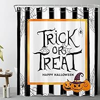Vista 19 de LB Cortina de ducha de Halloween, cementerio de terror, fantasma, gatos negros en árbol, calabaza, cortinas de ducha para baño con ganchos, 60 x 72