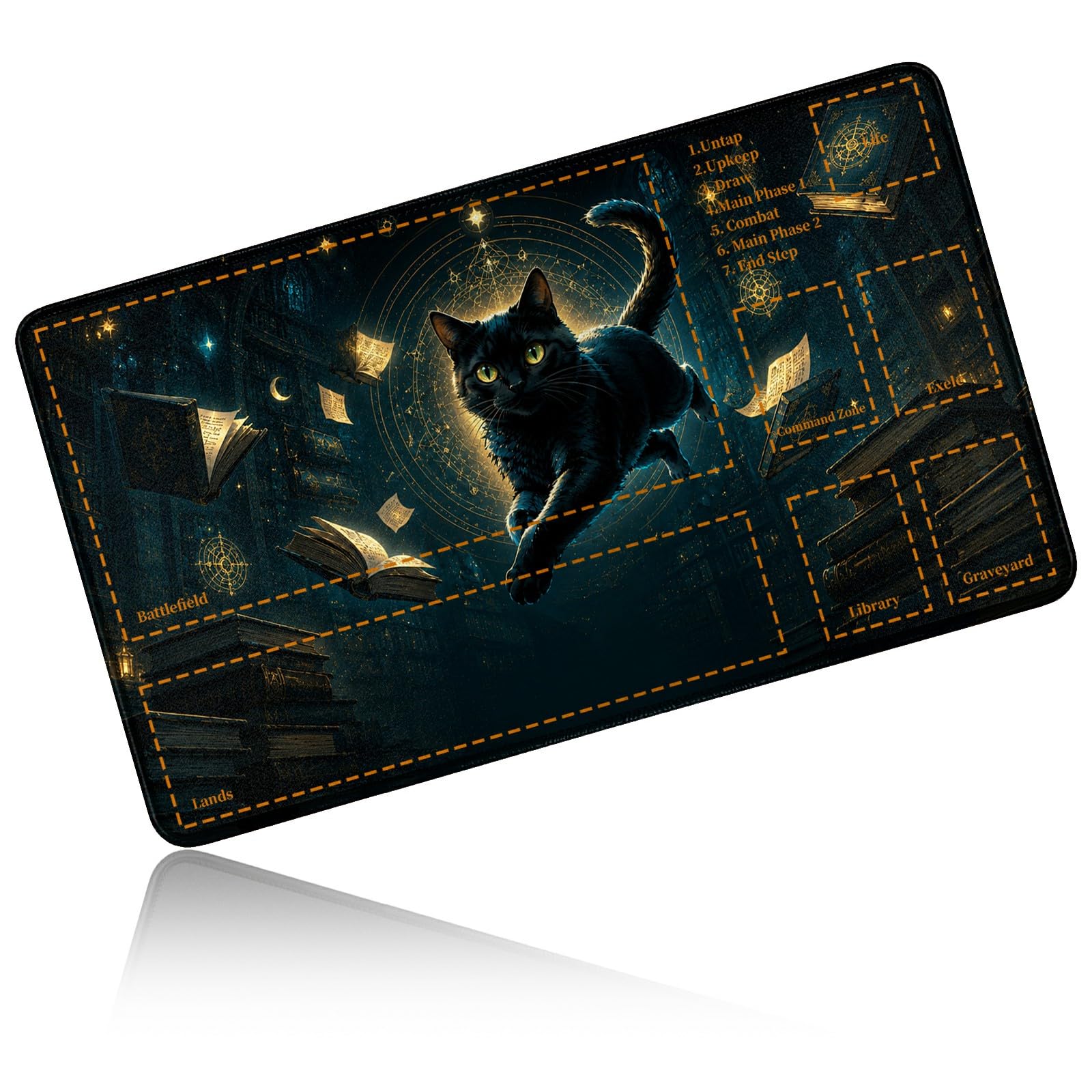 Dikoer for MTG/TCG Playmat w/Zones Commander Deck Mat, Library Black Cat โ image 1