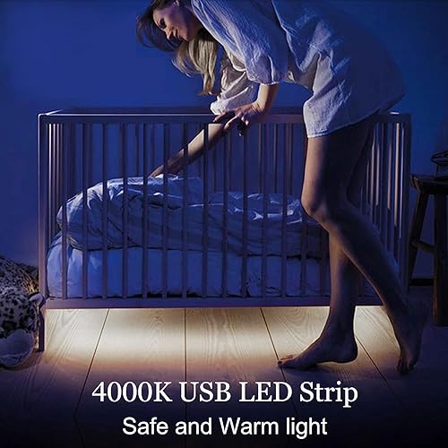 Miniatura 2 de dephen Tira de luces LED regulables de 4.9 pies, cadena COB sin puntos de luz diurna de 5 V, 4000 K, iluminación de cuerda flexible y cortable,