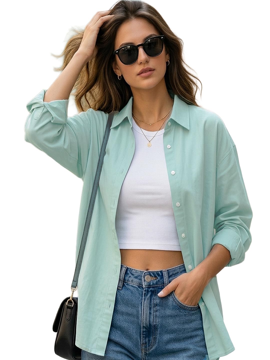 urbano fashion Women's Cotton Full Sleeve Oversized Fit Casual Solid Slub Shirt with Spread Collar-picture-16
