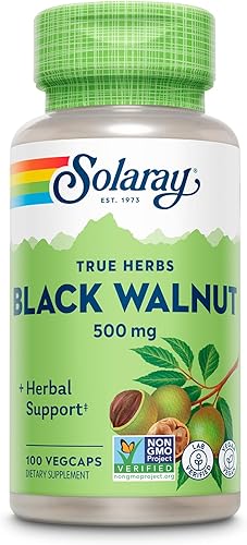 SOLARAY Black Walnut 500 mg - Casco entero - Fórmula tradicional de apoyo a base de hierbas - Verificado sin OMG, vegano, verificado por