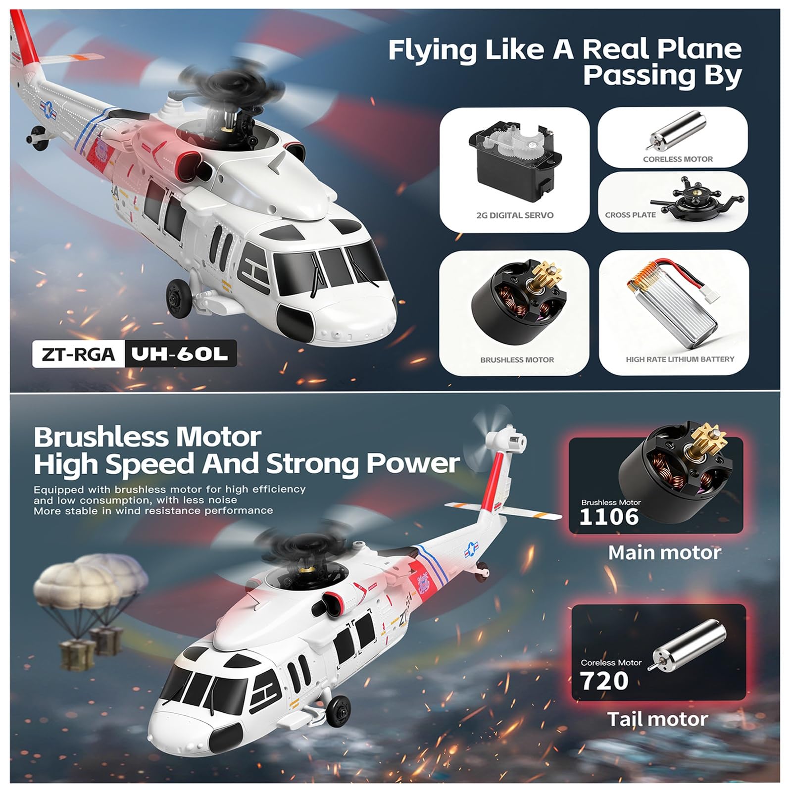 Elicottero radiocomandato K270 UH-60L elicottero brushless flybarless a 4 canali con 4 pale senza alettoni mantenimento dell'altitudine posizionamento ottico del flusso(3 Batteries)