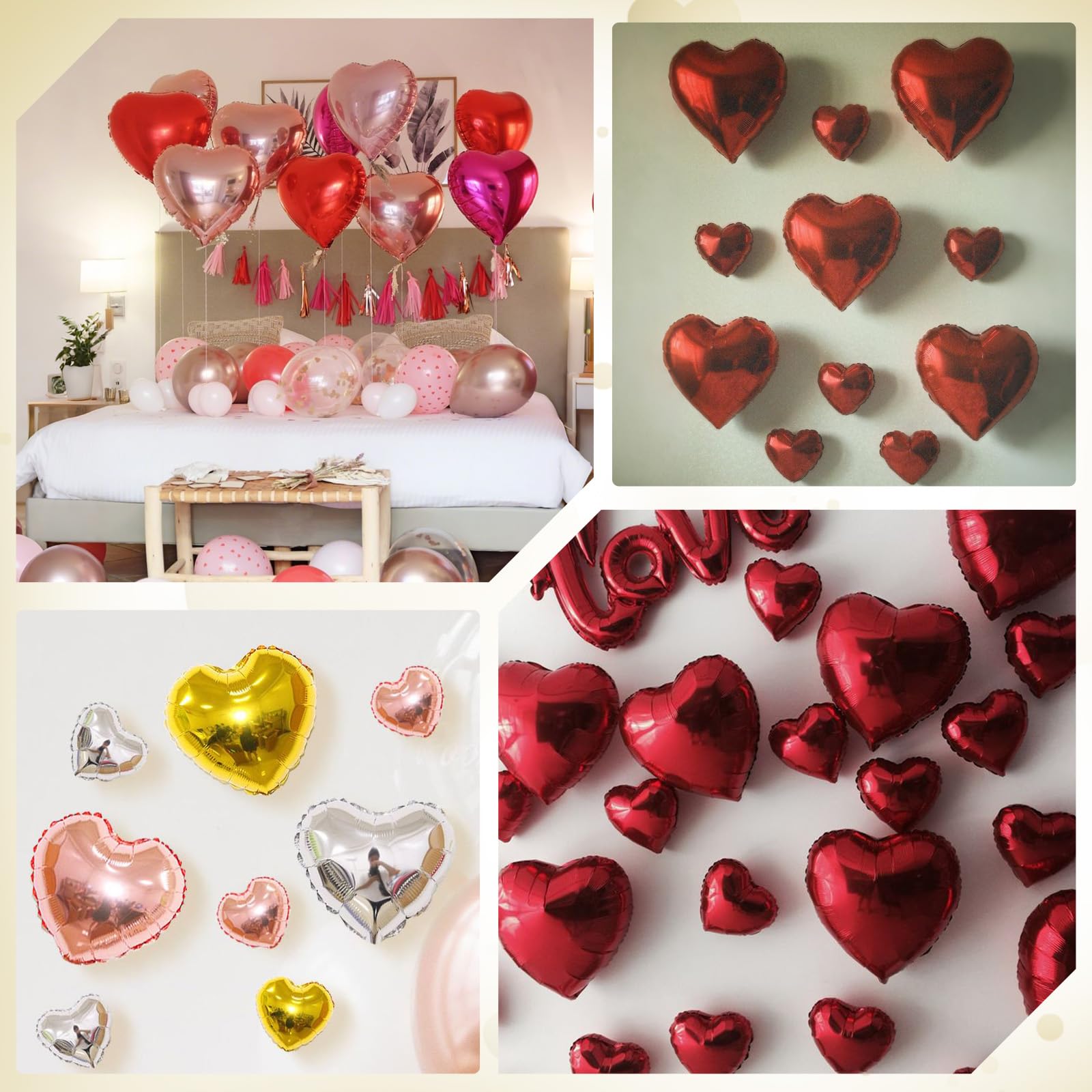 Saxuxu Gold Silver Heart Balloons, 20 Pcs 5/10/18 inch Heart Shaped Foil Balloons for Valentine's Day Decorations, Wedding - Image 4