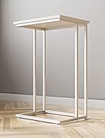 Vista 5 de Innerjoin Mesa auxiliar ancha en C, mesa de sofá C con marcos de metal, mesa auxiliar pequeña para sofá y cama, mesa C retro para computadora