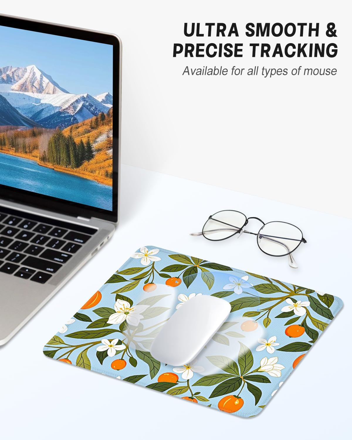 Mouse Pad, Cute Mouse Mat, 10" x 8", Light Blue Flower image 2