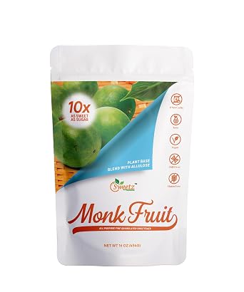 Allulose Monk Fruit Blend All Purpose Sweetener 10X Sugar Sweetness; Total Servings 1135; Zero Calorie Sweetener, Sugar-Free Substitute for Baking, Smoothies, Coffee; Low Carb Keto Diet Friendly Food | 1-LB