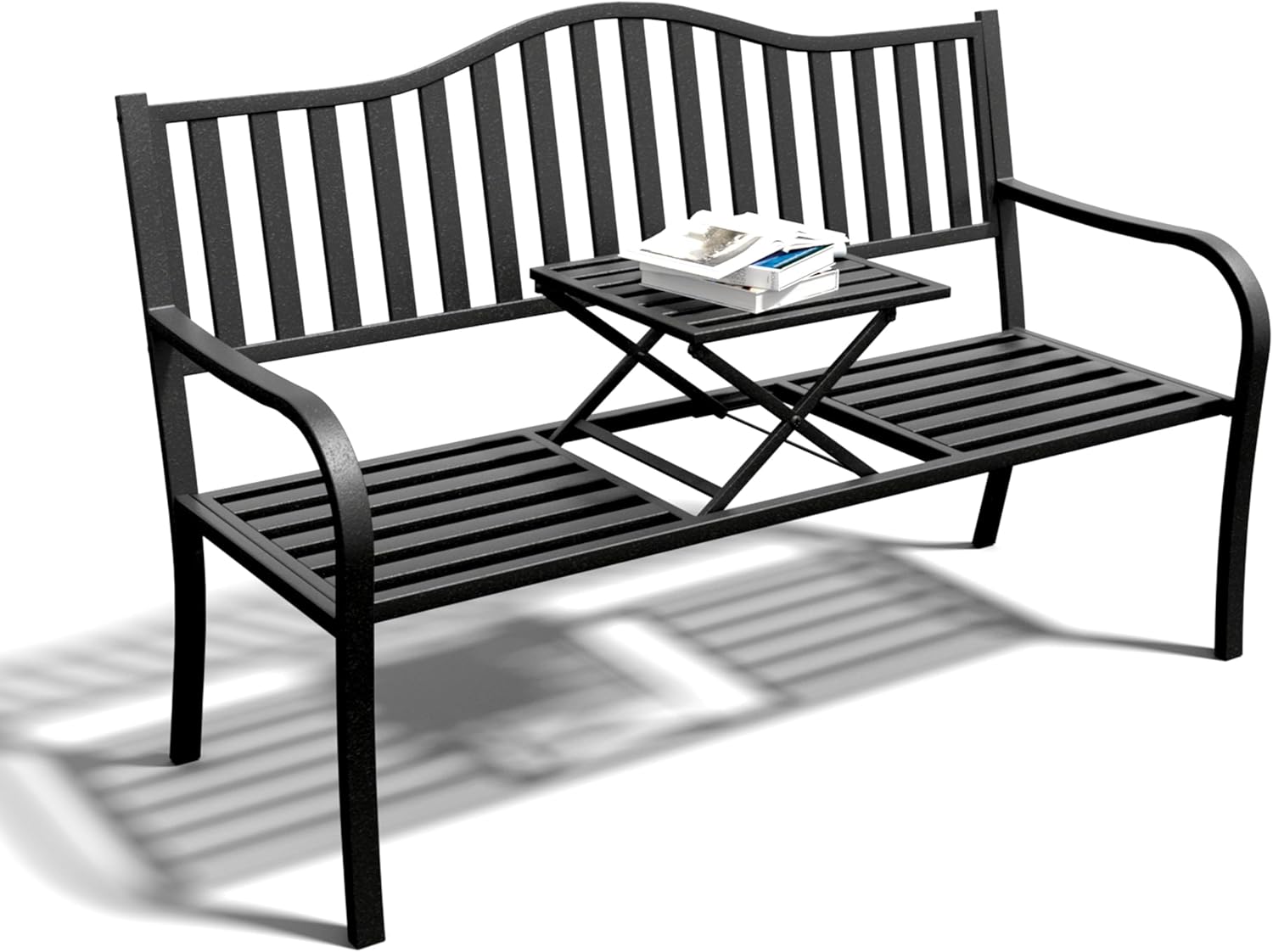 SHGJ&SOFT Outdoor Bench, Garden Bench,Outdoor Metal Frame Patio Park Bench with a Small Table,for Porch, Lawn,Garden,Yard (BK-04)