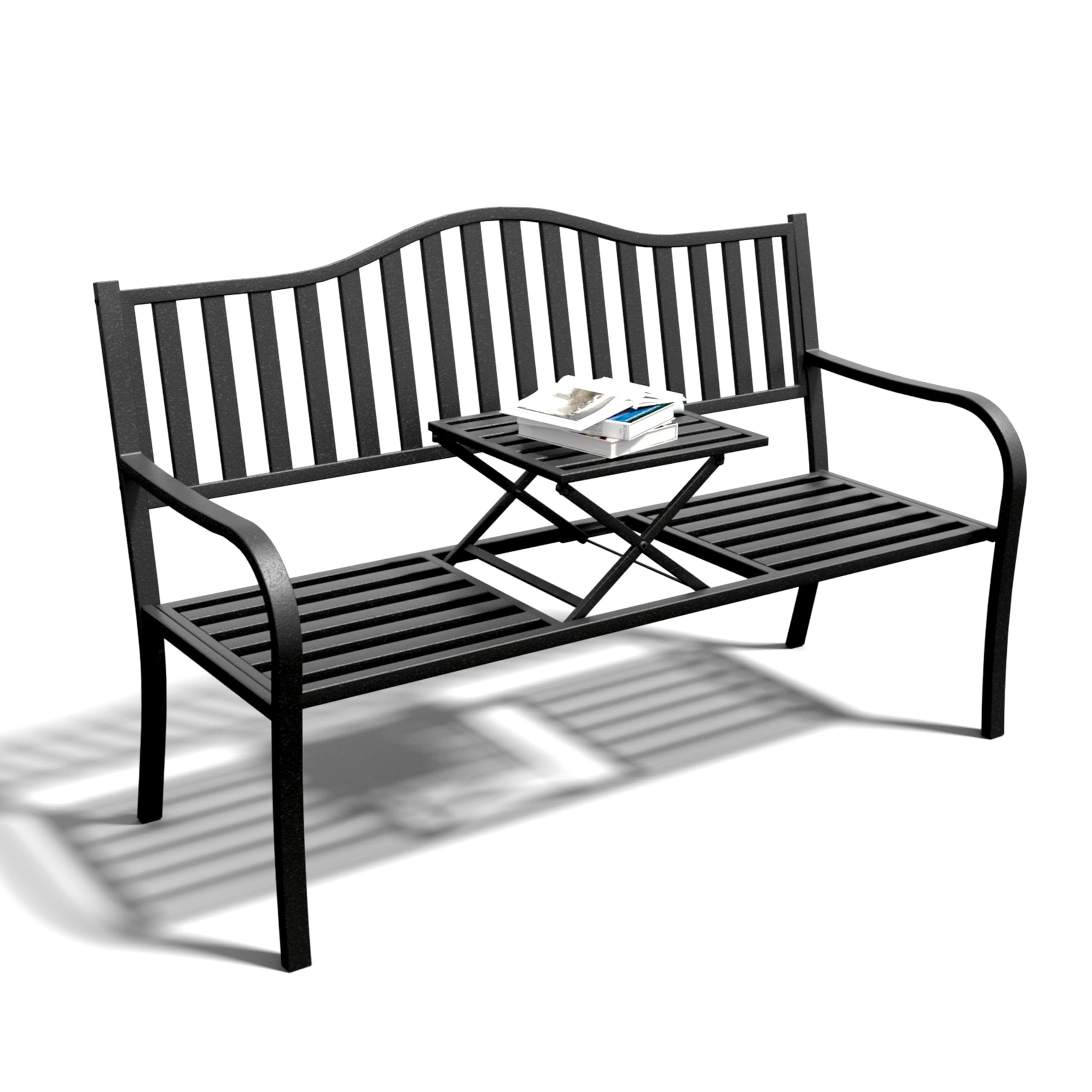 SHGJ&SOFT Outdoor Bench, Garden Bench,Outdoor Metal Frame Patio Park Bench with a Small Table,for Porch, Lawn,Garden,Yard (BK-04)