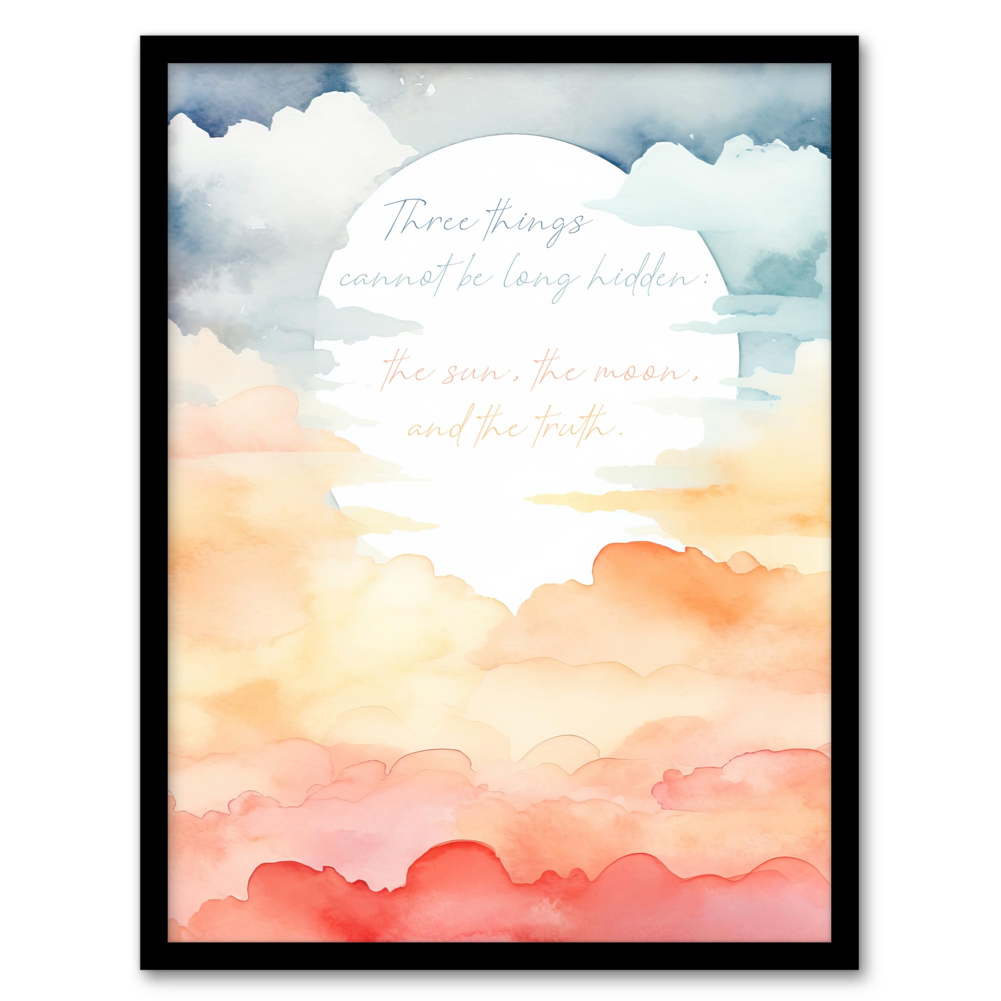 Artery8 Truth Cannot Be Hidden Buddhist Mindfulness Quote Watercolour Sun Through Clouds Buddha Meditation Enlightenment Vihara Artwork Framed Wall Art Print A4