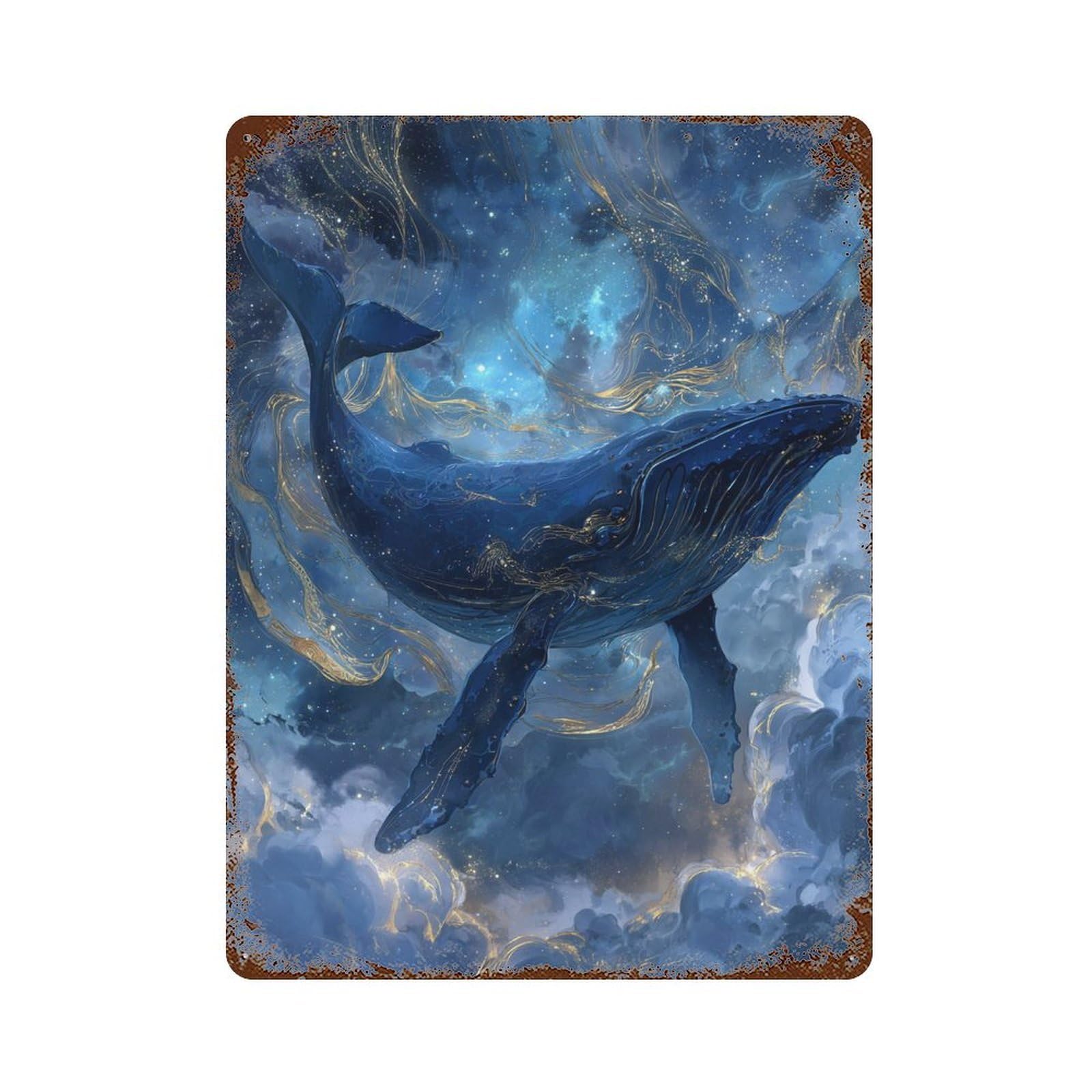 Whale in Cosmic Ocean Aged Metal Wall Plaque 15.7"x11.8", Farmhouse Wall Decor for Office, Studio And Wall Decor