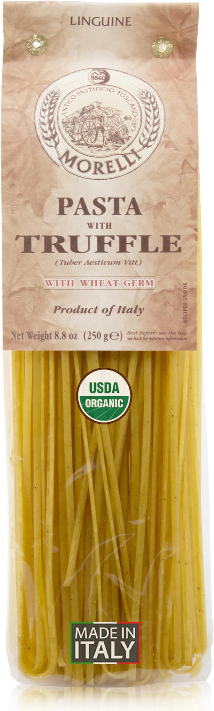 Italian Truffle Linguine Pasta - Gourmet Organic Pasta Handmade in Small Batches, Imported from Italy, Made With Durum Wheat Semolina - 8.8 oz / 250 g (1 Pack)