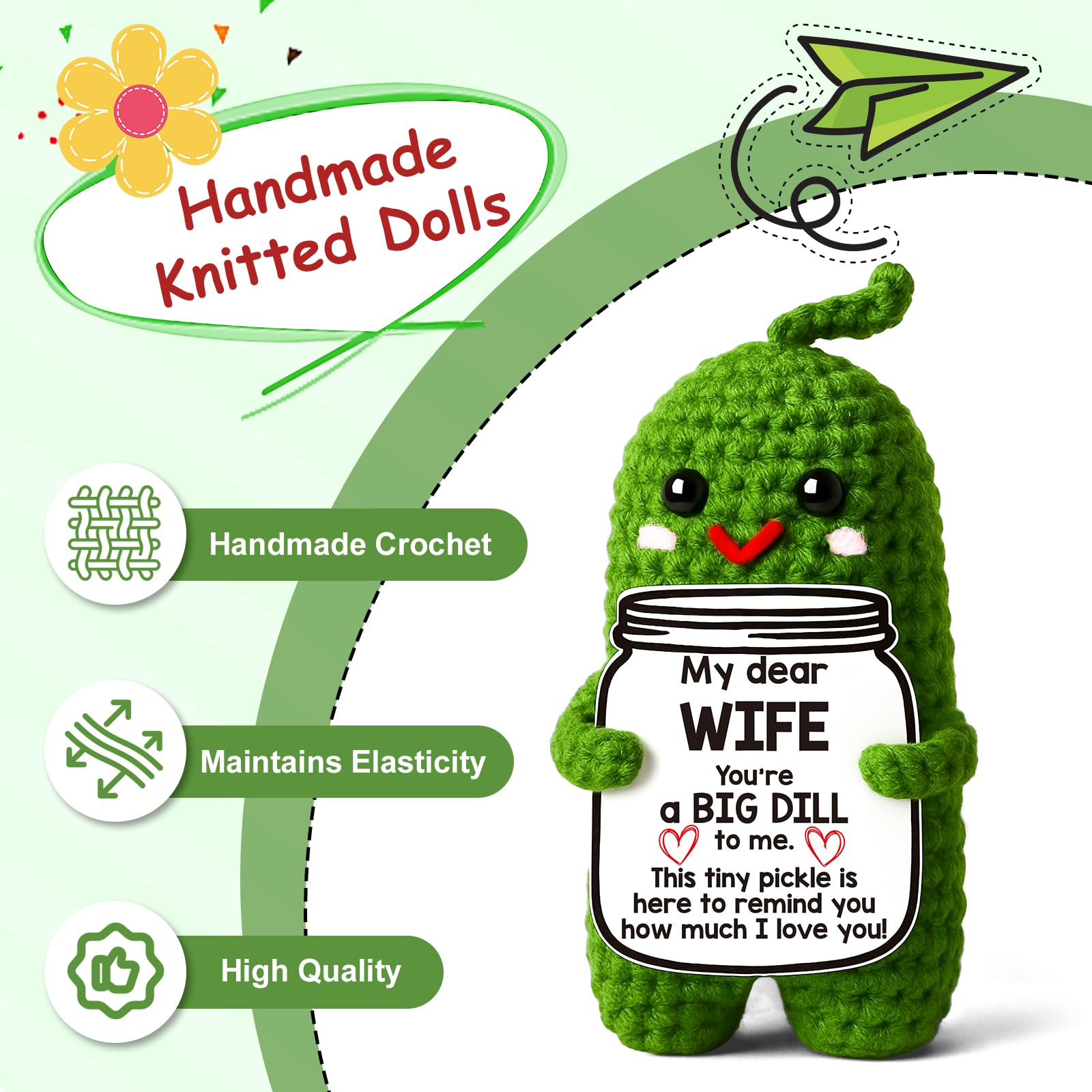MAMAGIFTRE Gifts Mothers Day for Wife from Husband, Handmade Croche Pickle to My Wife I Love You Birthday Gift for Wife, Wedding Anniversary Romantic Gift for Couples Women,Small Love Sign Decor