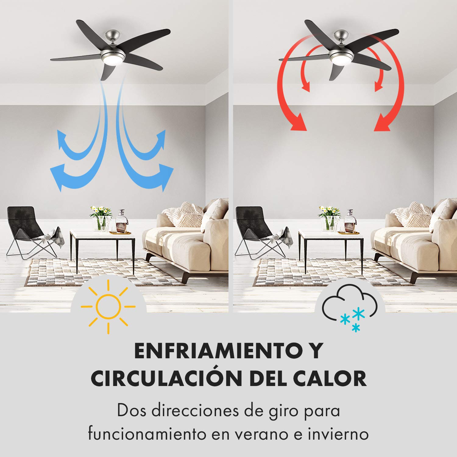 KLARSTEIN Bolero – 2 en 1, ventilador de techo, 134 cm, lámpara de 55 W, aspas de madera, mando a distancia, Negro