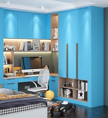 Miniatura 8 de FunStick Papel tapiz azul claro para despegar y pegar, papel adhesivo azul cielo para armarios, escritorio, paredes de aula, papel tapiz