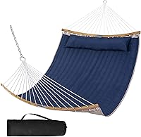 SUNCREAT Navy Blue Double Quilted Hammock with Curved Spreader Bar - 450lb 2-Person Capacity, Fits 12-13ft Stands, Outdoor Camping