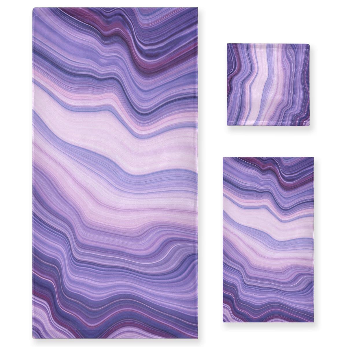 Toallas de mano y baño Marble Ink juego de 3 piezas resistentes a decoloración para spa y hogar
