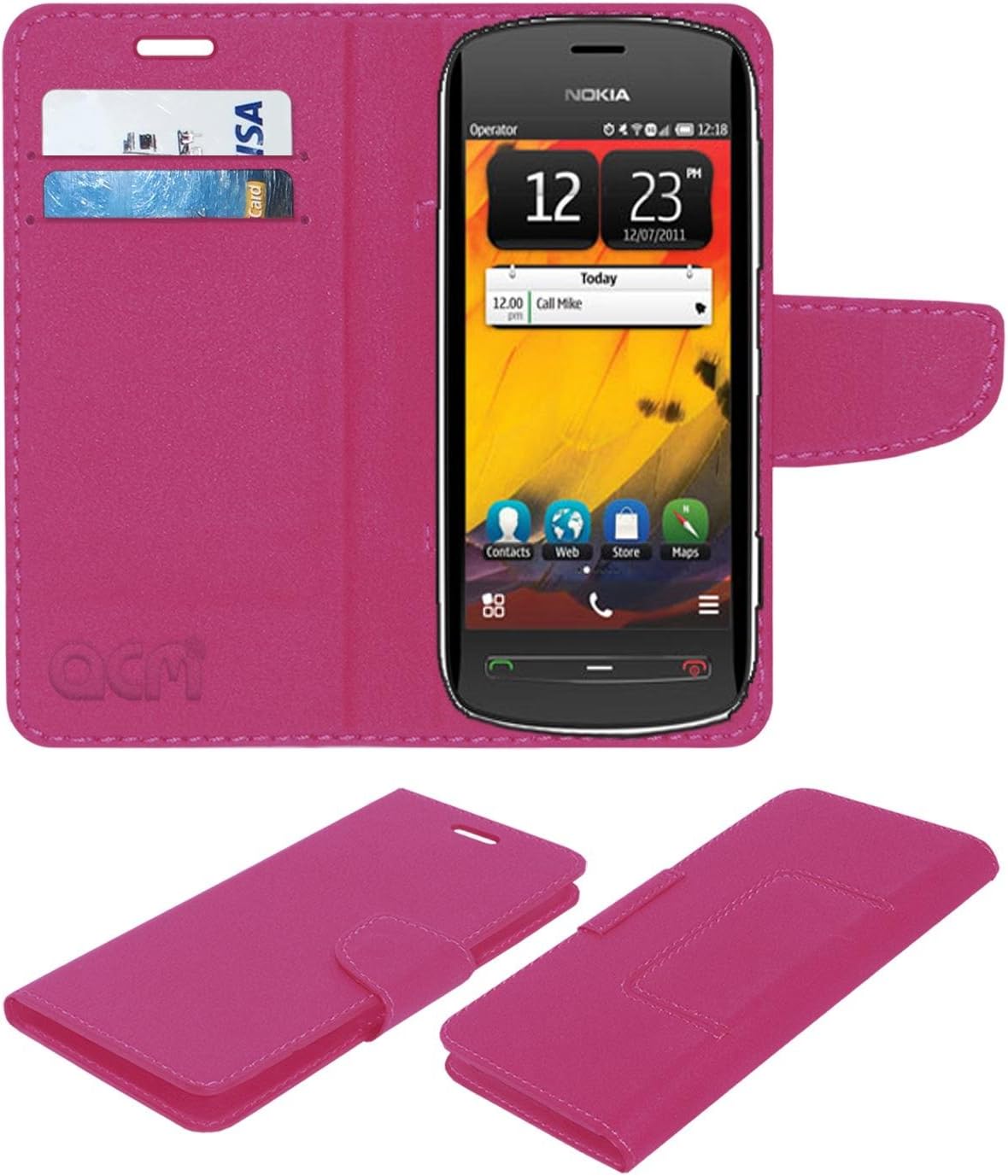 ACM Mobile Leather Flip Flap Wallet Case Compatible with Nokia 808 Pureview Mobile Cover Pink