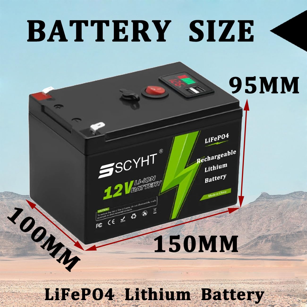 Batería LiFePO4 12V 20Ah 16Ah Batería de Litio 18Ah Baterías Recargables 12V Baterías Iones Litio para energía Solar para Motor 100W a 250W con Cargador y Puerto USB,12v20ah
