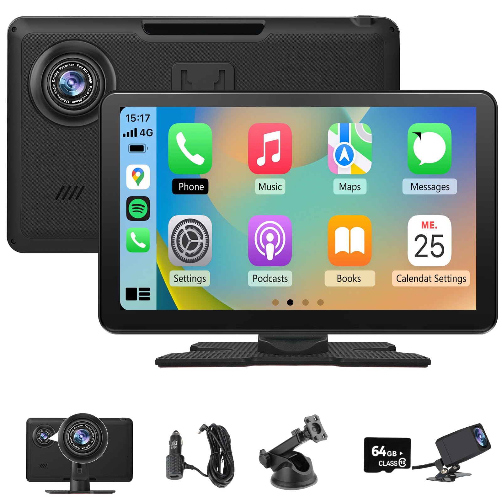 Hexinex 9”Pantalla de Coche CarPlay/Android Auto/MirrorLink Inalámbrico, Reproductor de Pantalla Tactíl Admite 4K Dash CAM/Cámara de Trasera/Bluetooth/USB/SD/FM/Control por Voz