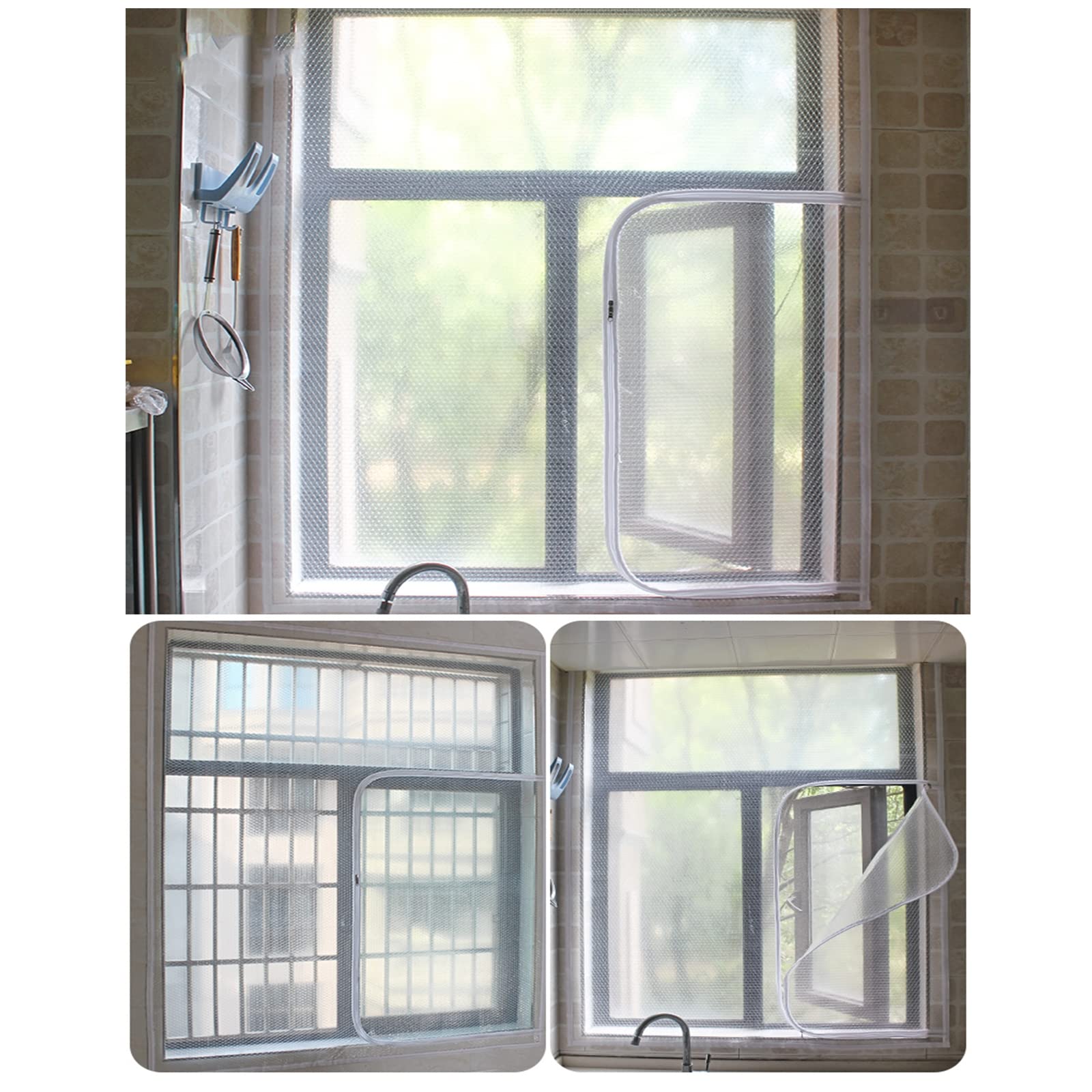 Fensterdichtungsskits, Innenfenster Winddichte Thermofolie, Winterkälteschutz Wärmeschutzvorhang für Fenster für Küche und Balkon, Wiederverwendbar, Anpassbar, Stanzfrei,W*H:120x150cm/47x59in