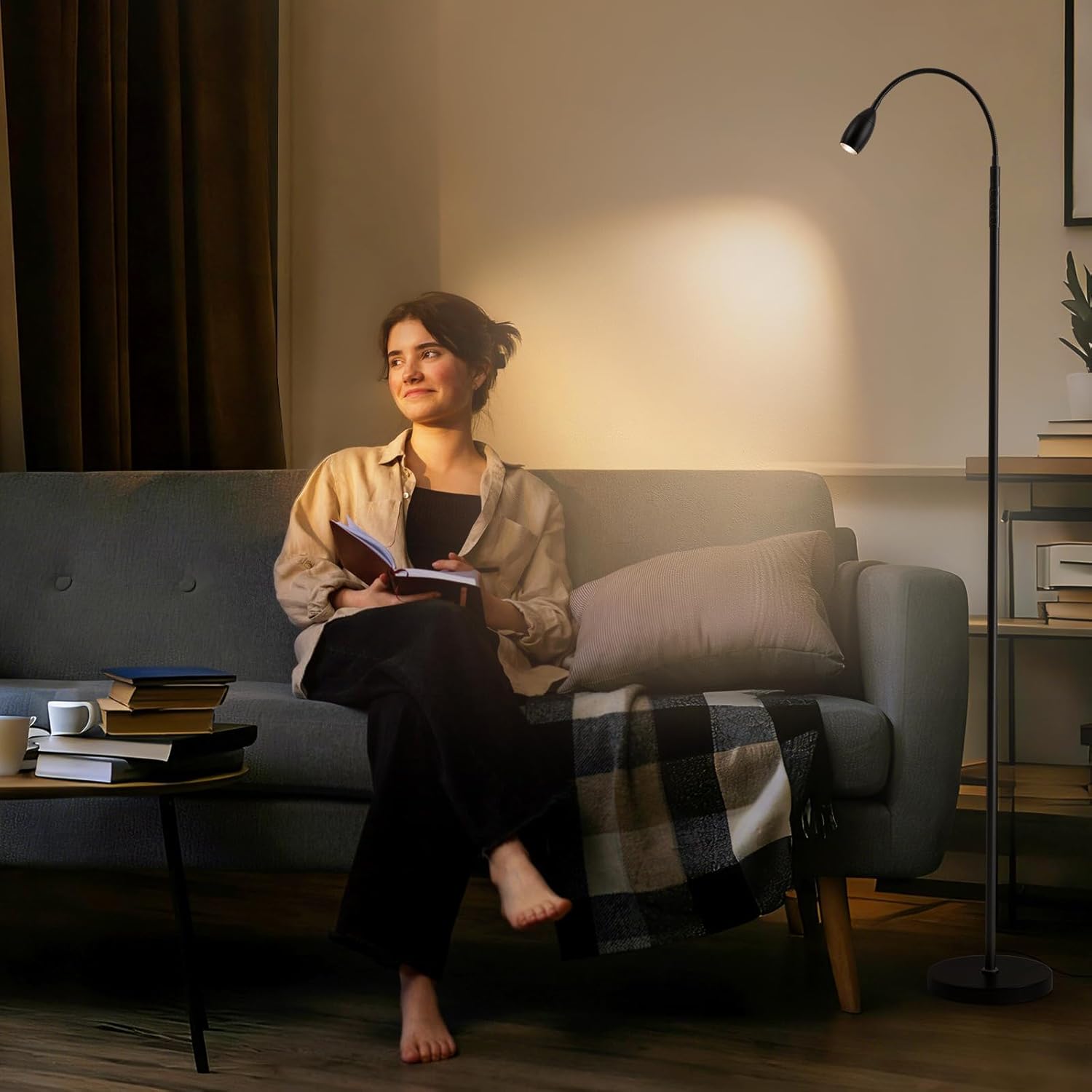 Reading Floor Lamp, Dimmable LED Floor Lamp with Remote, Standing Lamp with Flexible Gooseneck, Zoomable Spotlight, Reading Light, Task Crafting Tall Lamps for Living Room Office Bedroom