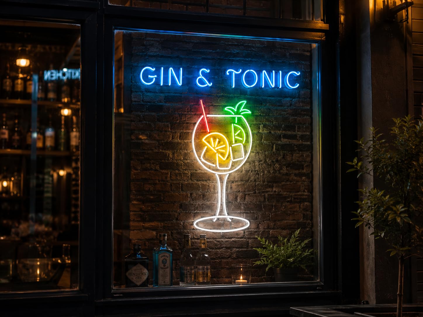 Letrero GIN & TONIC Cartel Luminoso LED Escaparate, Decoración de Pared en Metacrilato, Luz Brillante, aproximadamente 23X60 alimentación 12v