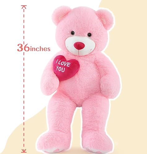 Miniatura 8 de Oso de peluche gigante de corazón rojo, oso de peluche grande con bordado "I Love You" para novia, enorme oso de peluche esponjoso de San Valentín
