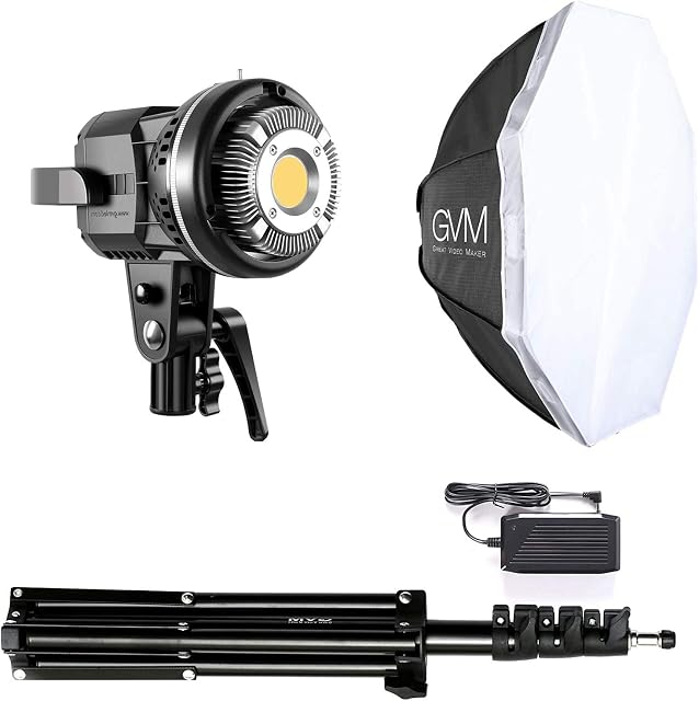 GVM 80W LED Video Light with Bowens Mount Kit, Continuous Output Lighting 5600K CRI97+ Dimmable LED Photography Lighting Kit, Studio Lighting for Camera Film Photographic Light with Stand